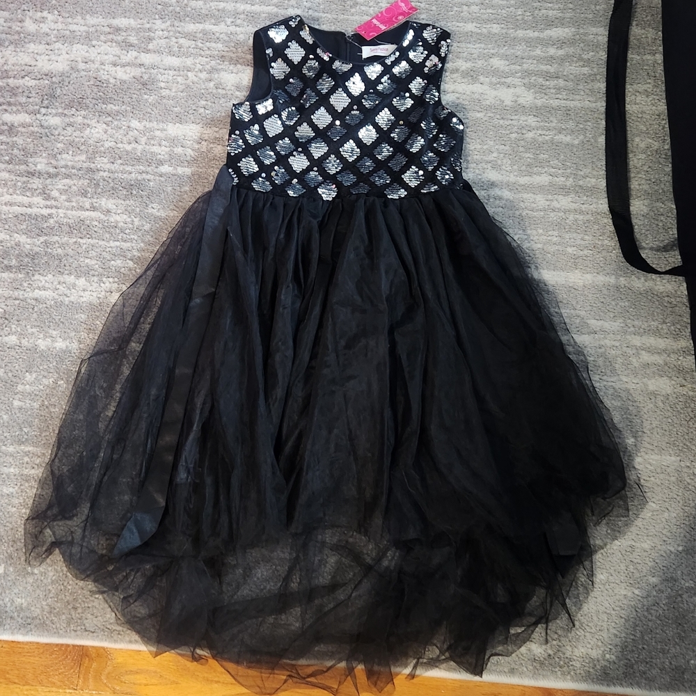 Nwt girls black silver sequin dress fancy holiday pageant fashion size 10